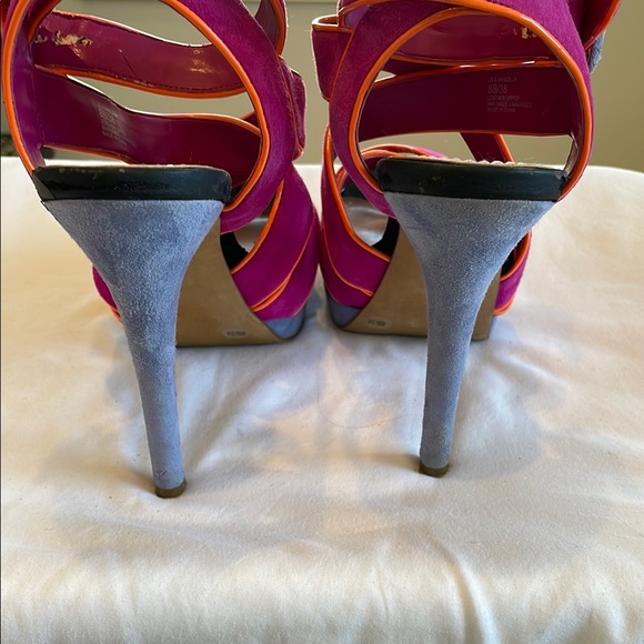 Stylish Pink and Orange Strappy  Platform Heels - Picture 4 of 14